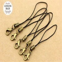 100pcslot 5cm wholesale black strap cell phone lariat lanyard cord with antique bronze lobster clasp jewelry findings f696