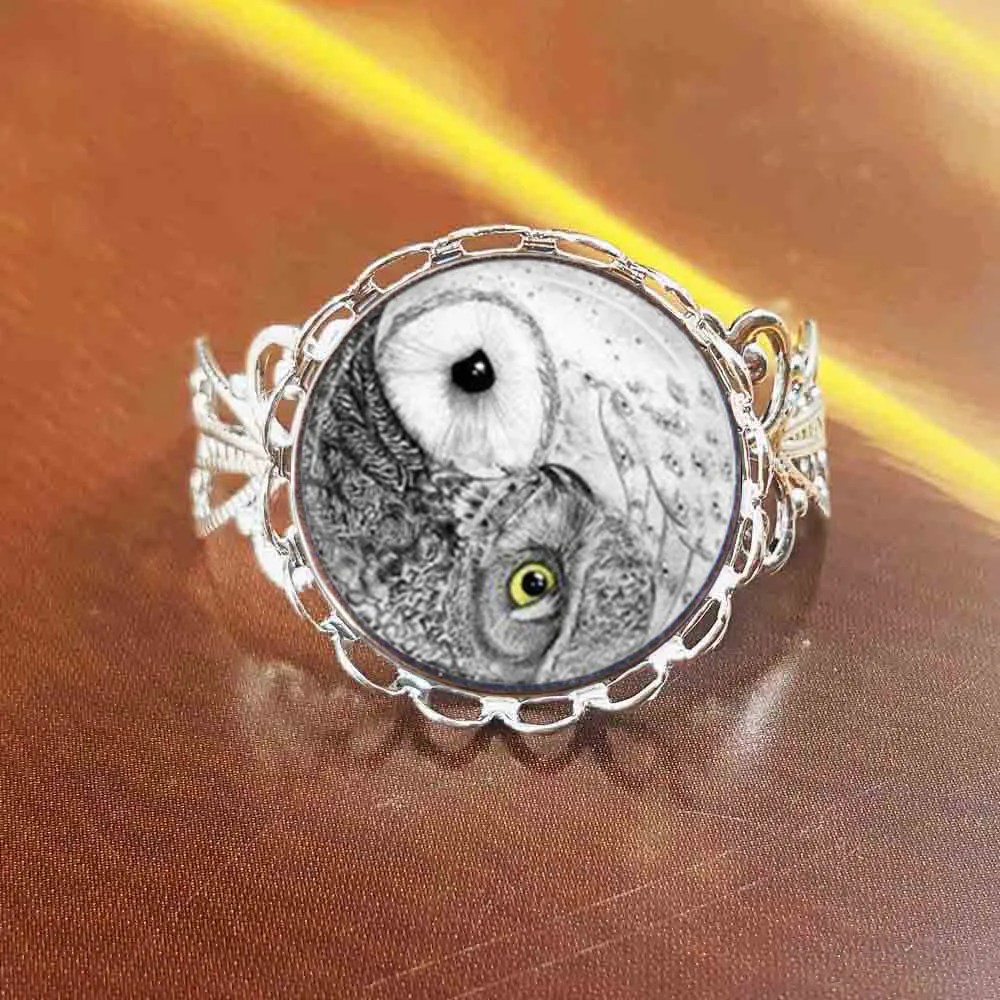 Стеклянный кабошон QiYuFang Eagle yin yang мужское кольцо чокер для женщин и мужчин