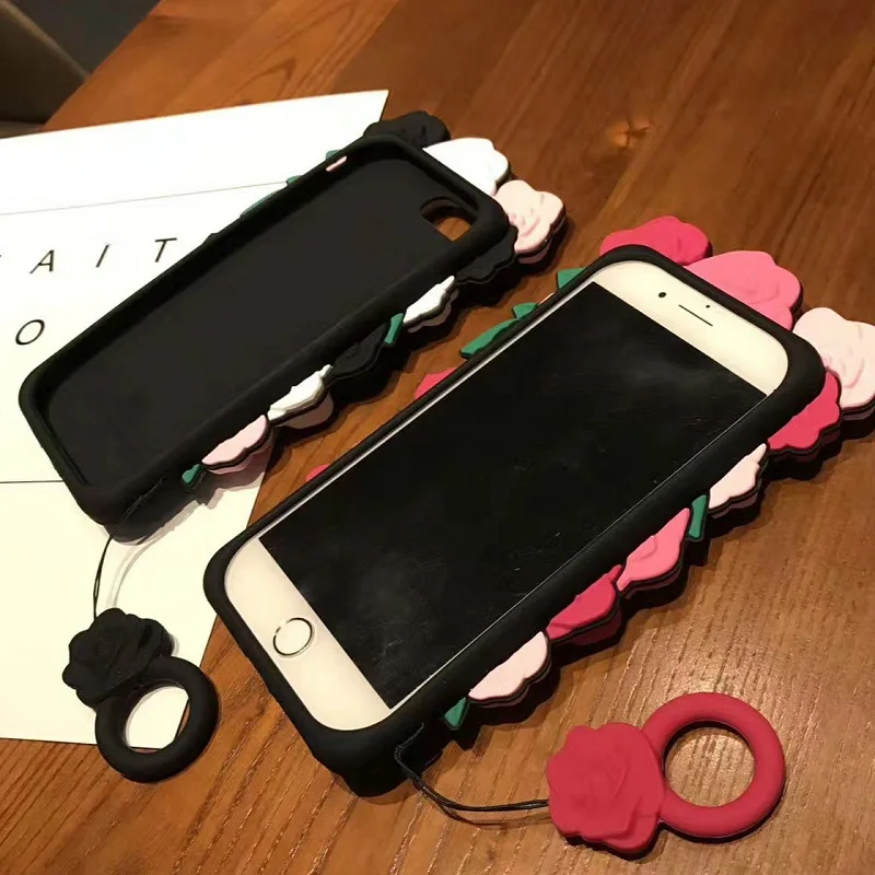 3D милый романтичный чехол для телефона с розами для iPhone XS MAX XR 8 7 Plus 6 6s Plus, мягкий силиконовый роскошный модный бесплатный ремешок