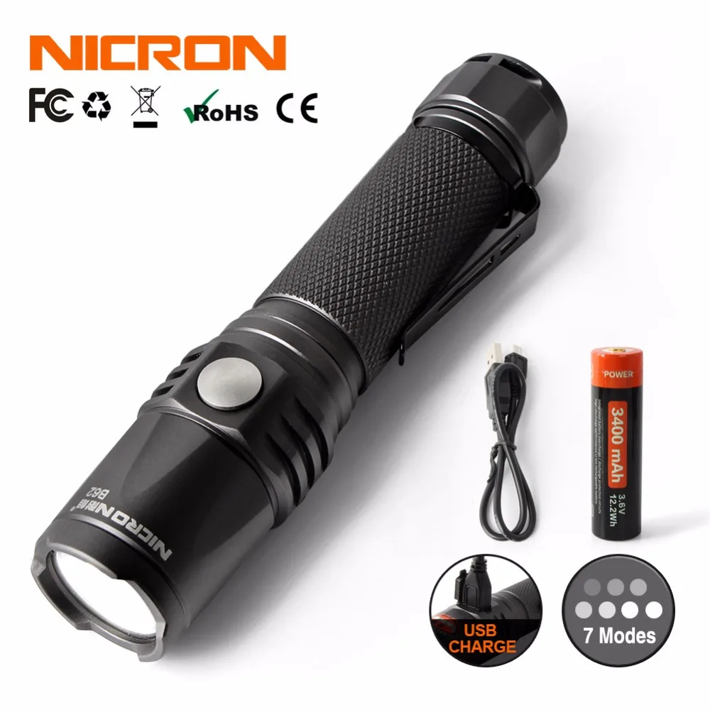 NICRON мини 9 Вт Супер яркость портативный флэш-светильник водонепроницаемый IPX8 5200cd 900LM светодиодный USB Перезаряжаемый фонарь B62