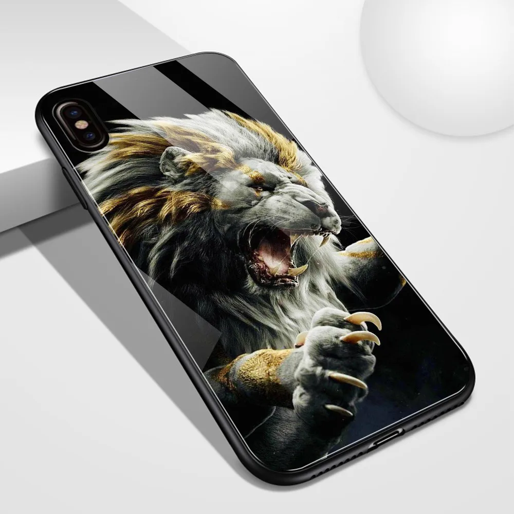 Чехол-накладка для Iphone 12 6s 7 8 Plus X Xs Max Xr 11 13 Pro Se2020 со стеклом с изображением Льва |