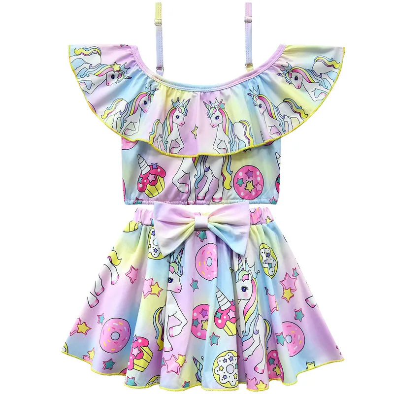 Новинка 2019 Детский Повседневный костюм с милым принтом в виде единорога и