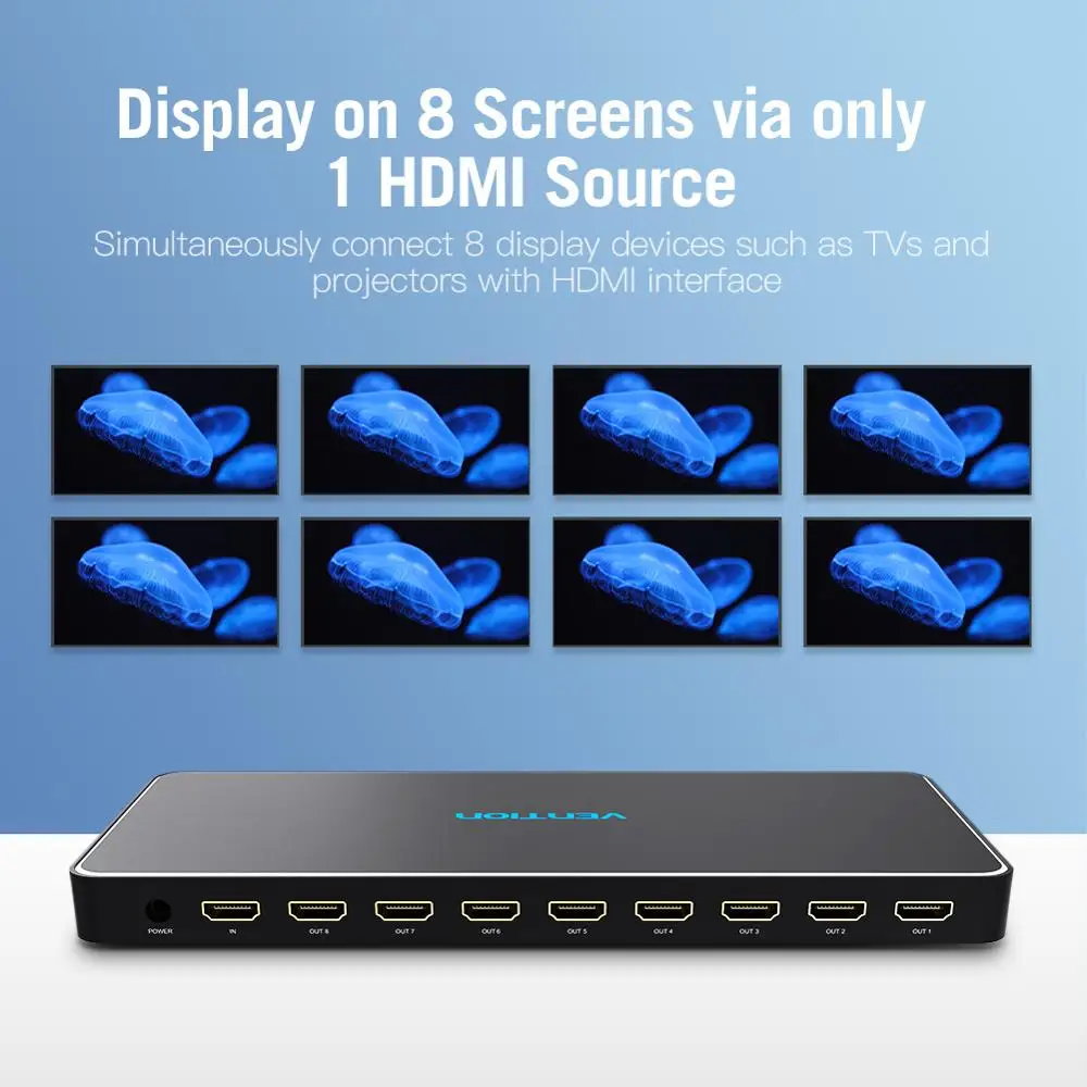 HDMI-разветвитель Vention с 1 входом и 8 выходами поддержкой аудио видео Full HD 3D 4K