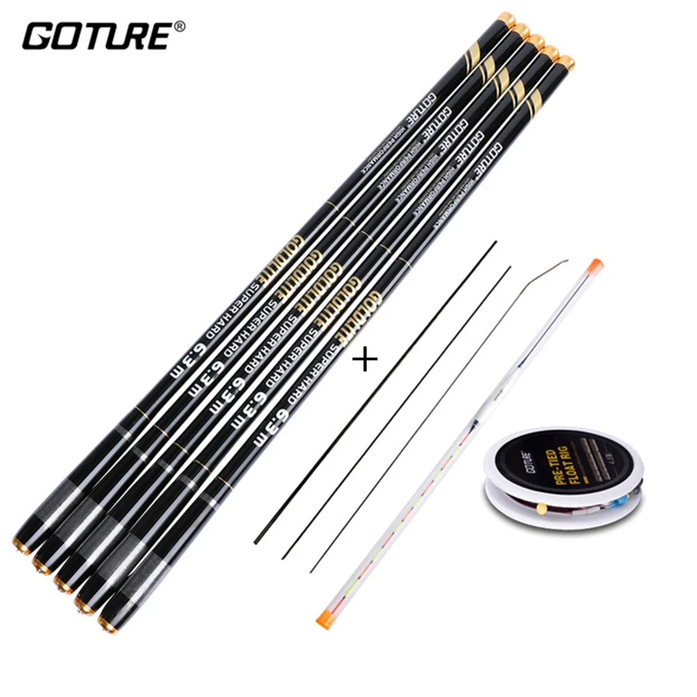 

Goture Carbon Fiber Telescopic Fishing Rod Carp Rods 3.0-7.2M Stream Hand Pole + Extra Top Tips +Fishing Float Rig Set
