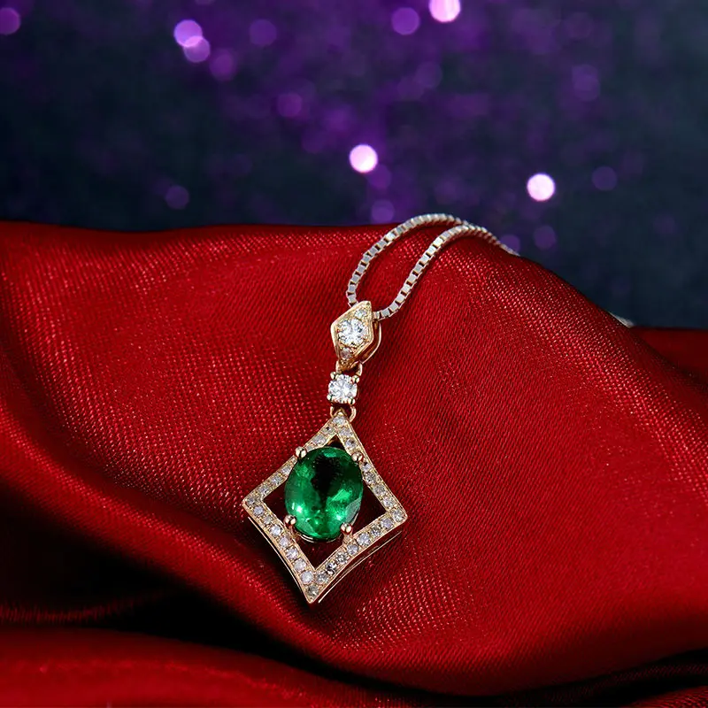 Ожерелье WP040 с натуральным изумрудом Ювелирное Украшение из желтого золота 14