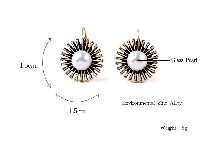 Женские серьги в виде подсолнуха брендовые золотистые с искусственным жемчугом