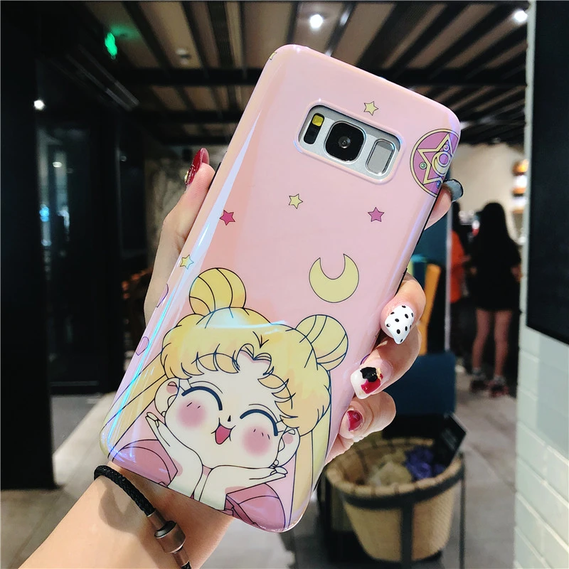 Милый чехол-накладка для samsung S9 S10 plus Sailor moon для samsung S8 S8plus note8 note9 S7edge, мягкая задняя крышка+ игрушка luna cat+ ремешок