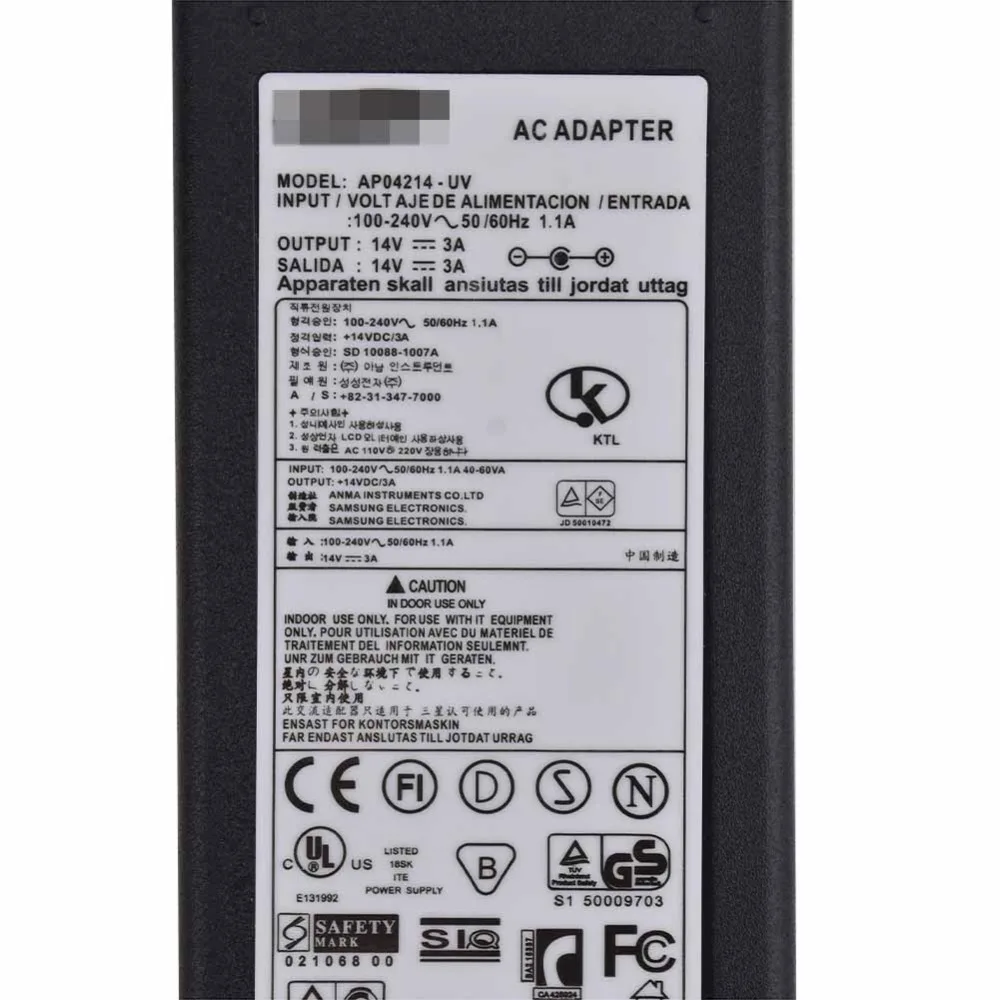 AC100V-240V для samsung светодиодный ЖК-дисплей Настольный компьютер дисплей адаптер питания 14V 3A компьютерное зарядное устройство