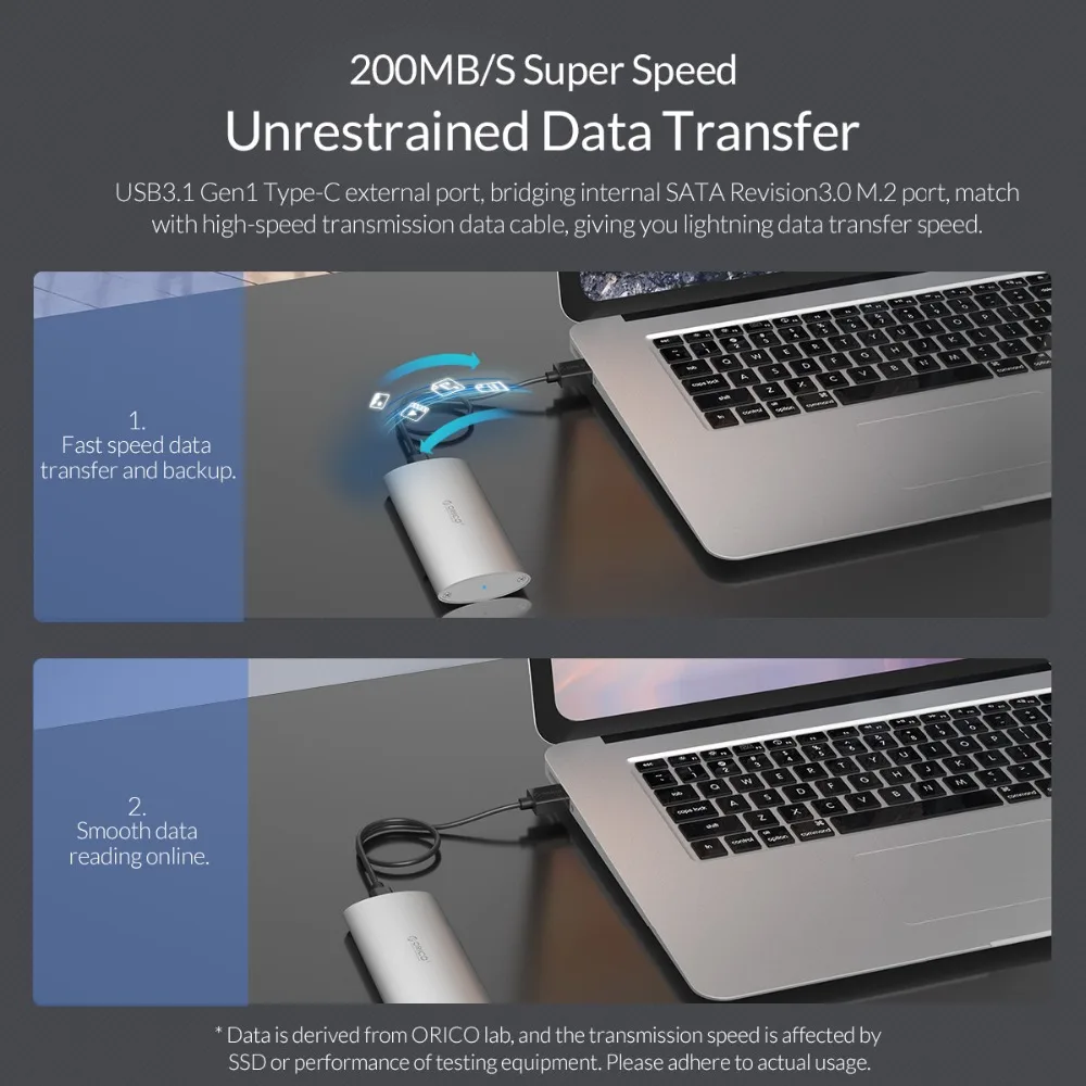 Высокоскоростной корпус SSD ORICO M.2 на type C из алюминиевого сплава 5 Гбит/с USB3.0