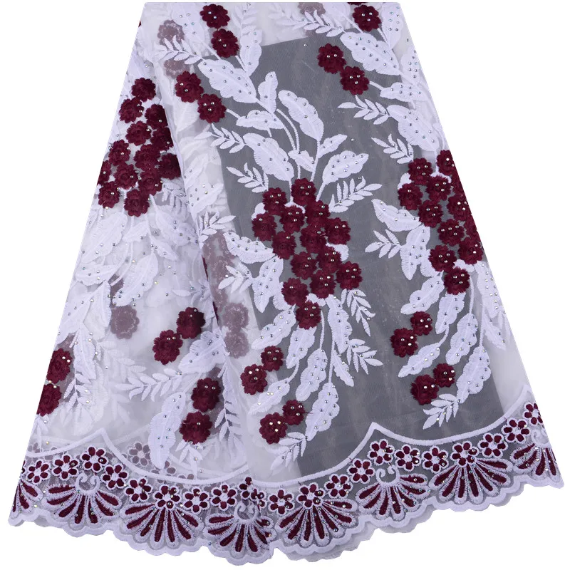 

White Black Color French Milk Silk Lace Fabric 2019 High Quality African Lace Fraric With Beaded For Nigerian Wedding F1435