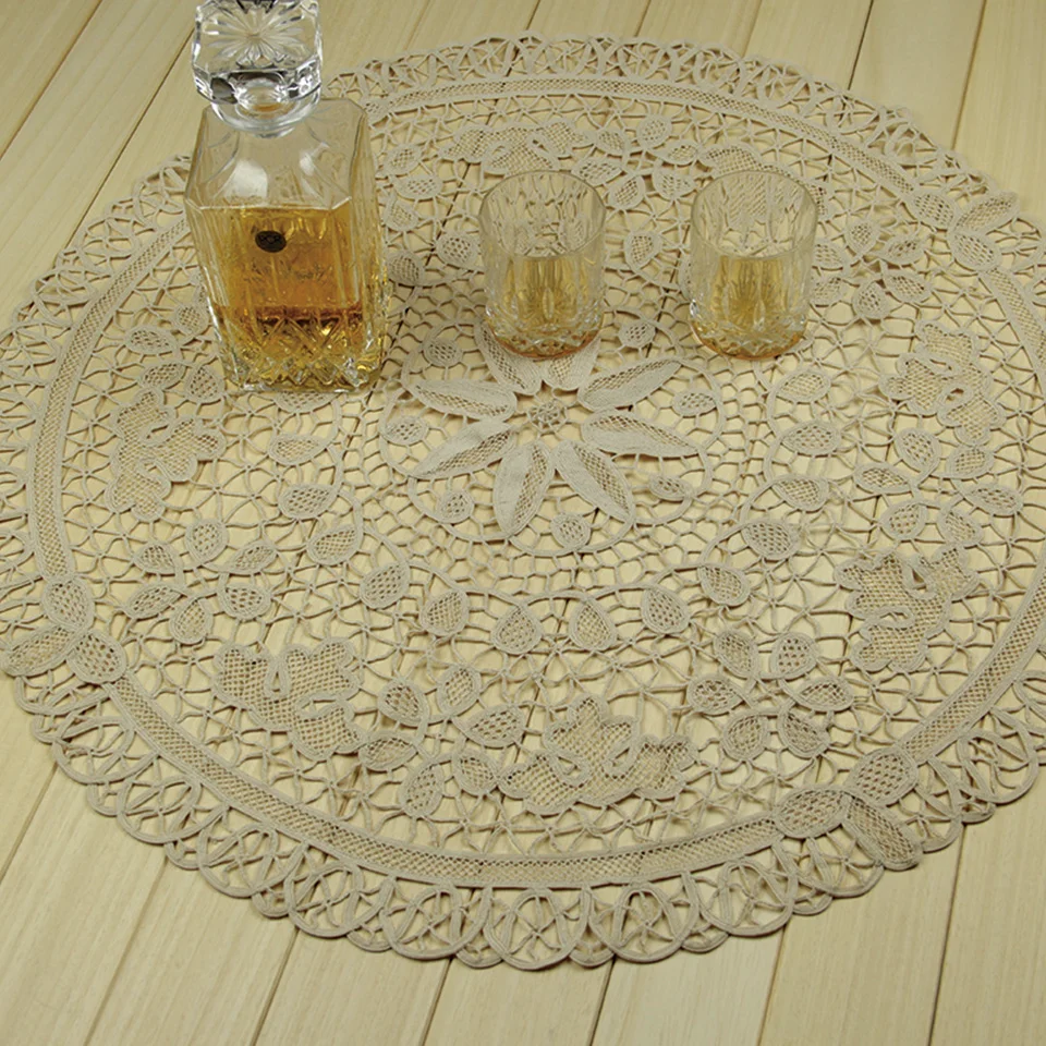 QUNYINGXIU Cotton Tuscany Lace Beige Tablecloth Handmade Classical Wedding Round Table Cover Tabelcloth 28*28 inch = 71*71 cm | Дом и сад