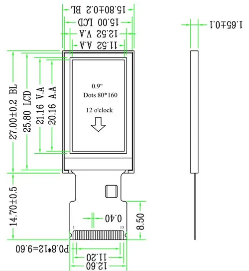0,9 дюймов 13P 262K SPI TFT ЖК-экран ST7735S диск IC 80(RGB)* 160