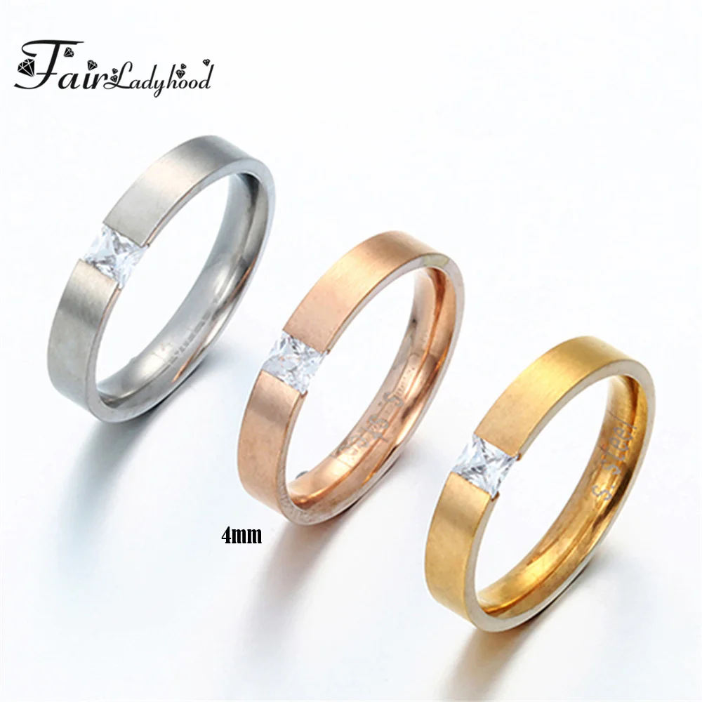 FairLadyHood Classic Shine CZ Stone Stainless Steel Engagement Ring Lovers Promise Rose Gold Rings For Women Couple Jewelry | Украшения и