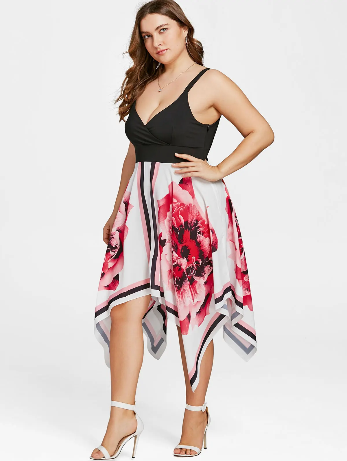 AZULINA плюс Размеры Цветочные рукавов Платок Подол платья Для женщин V Neck A Line Dress