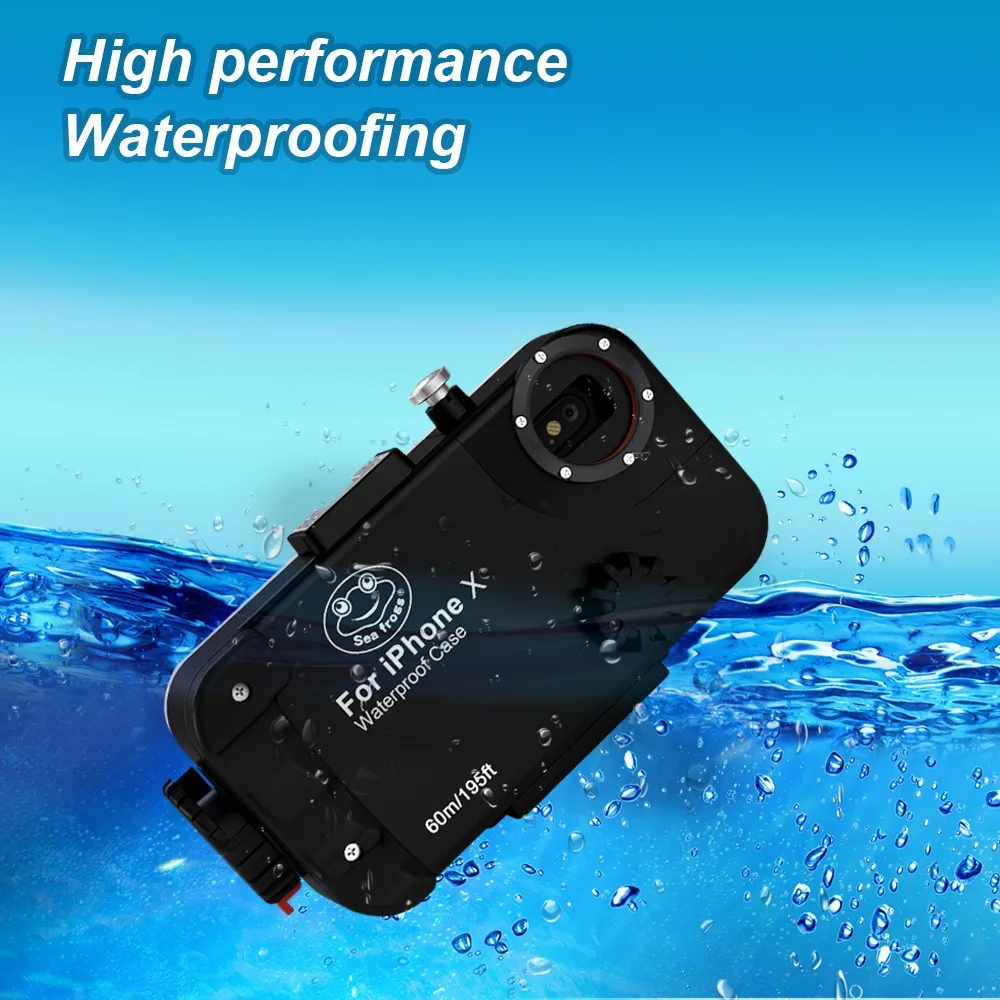 Водонепроницаемый чехол SeaFrogs 60 м/195 футов для подводной съемки iPhone X черный сумки