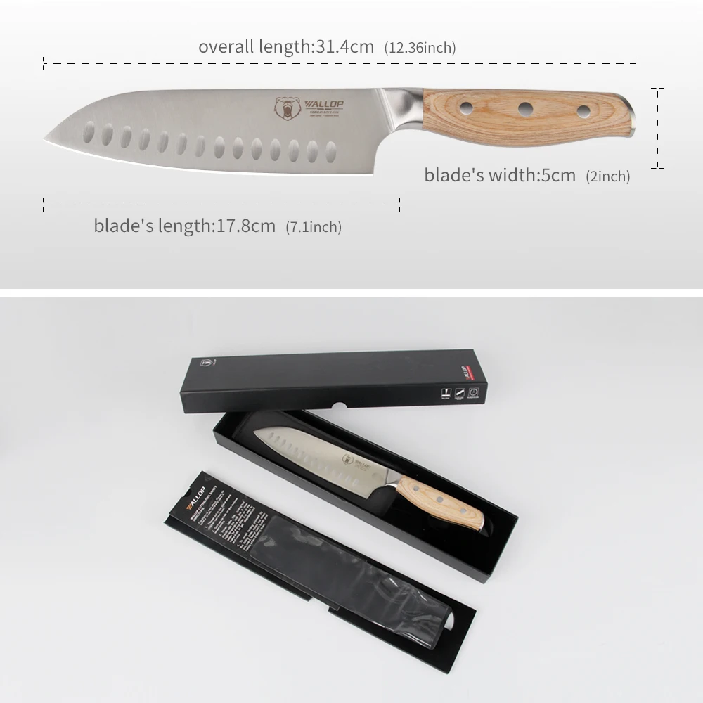 WALLOP Santoku нож немецкая высокоуглеродистая Нержавеющая сталь шеф повара для мяса