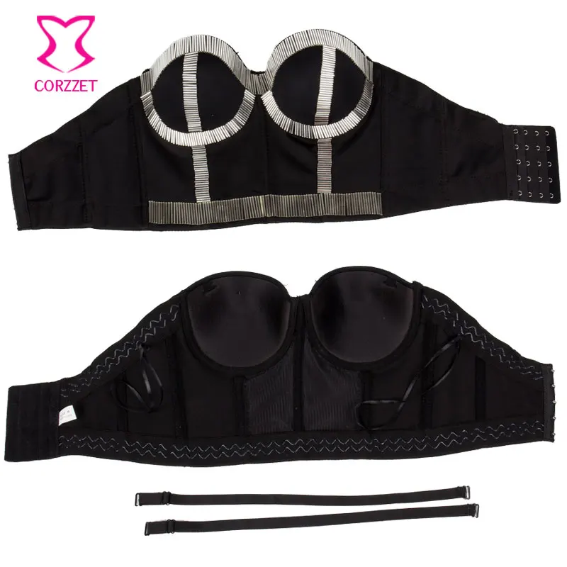 Бюстгальтер с серебристыми бусинами-гвоздиками пуш-ап сексуальный Бюстье