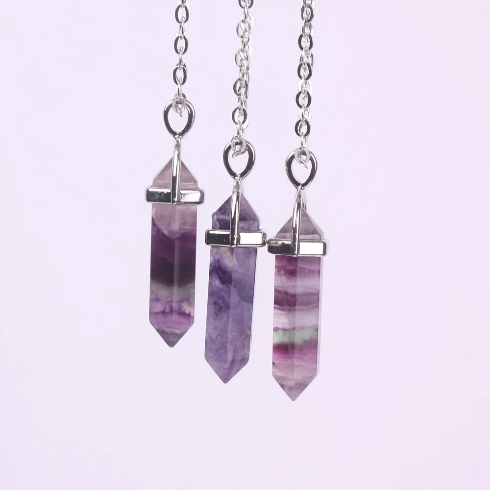 Пурпурный флюорит ожерелье с подвеской маятник змеиная цепочка исцеляющая чакра