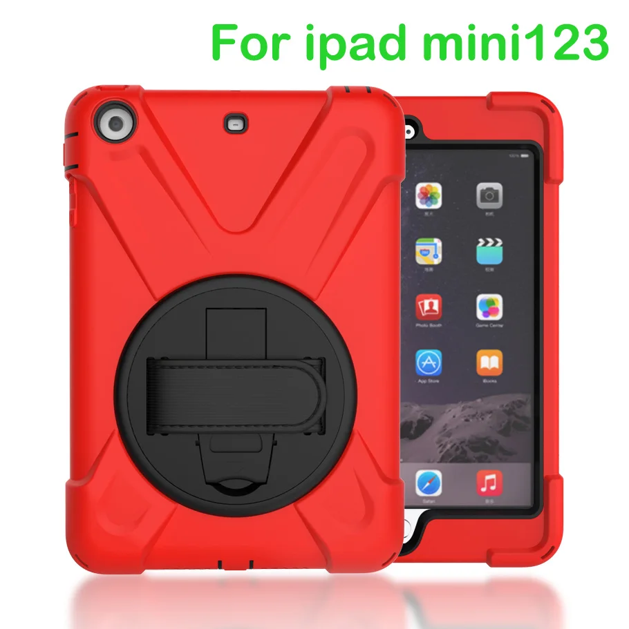 Red-MN123-SDai Чехол для Apple iPad mini2 mini3 mini1, Duty противоударный Гибридный Резина Прочный жёсткий защитный чехол Крышка+ подставка+ ремешок - Цвет: Red-MN123-SDai