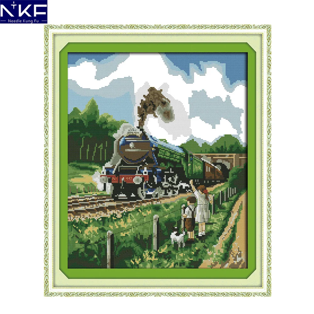 

NKF Mercedes Benz Train Cross Stitch Pattern 11CT14CT Needlework Painting Cross Stitch Set for Embroidery Stamped Kit Home Decor