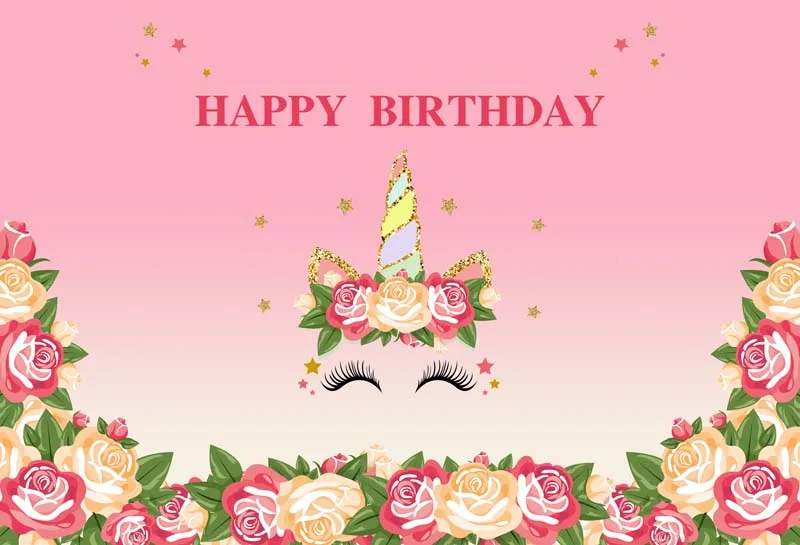 

Happy Birthday Pink Unicorn Party Photo Background Photography Backdrops Quality Vinyl