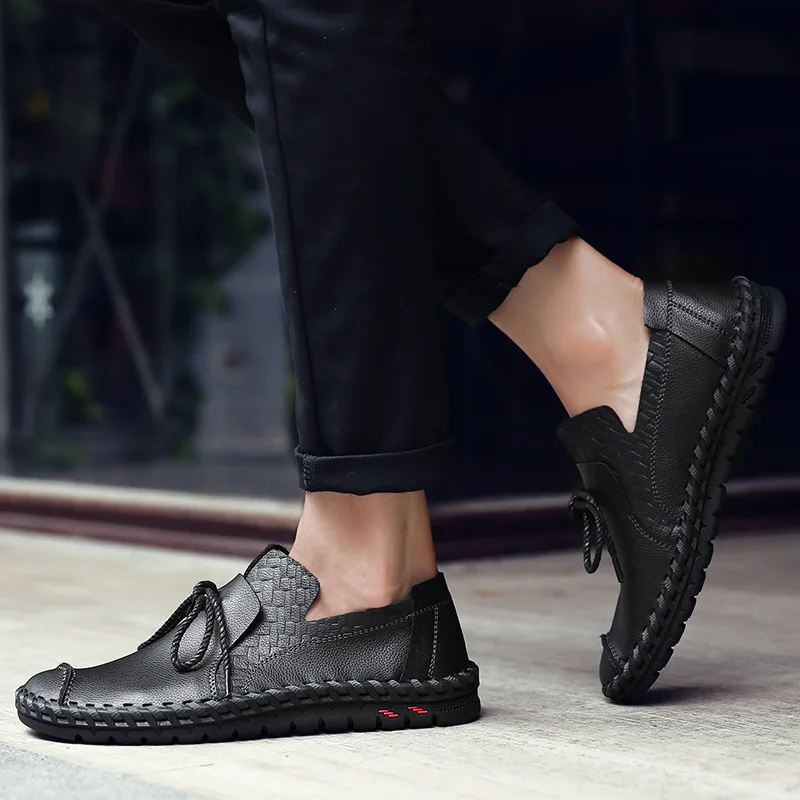 

Genuine Cow leather Mens Loafers Fashion Handmade Moccasins Soft Leather Blue Slip On Men's Boat Shoe PLUS SIZE 38~47