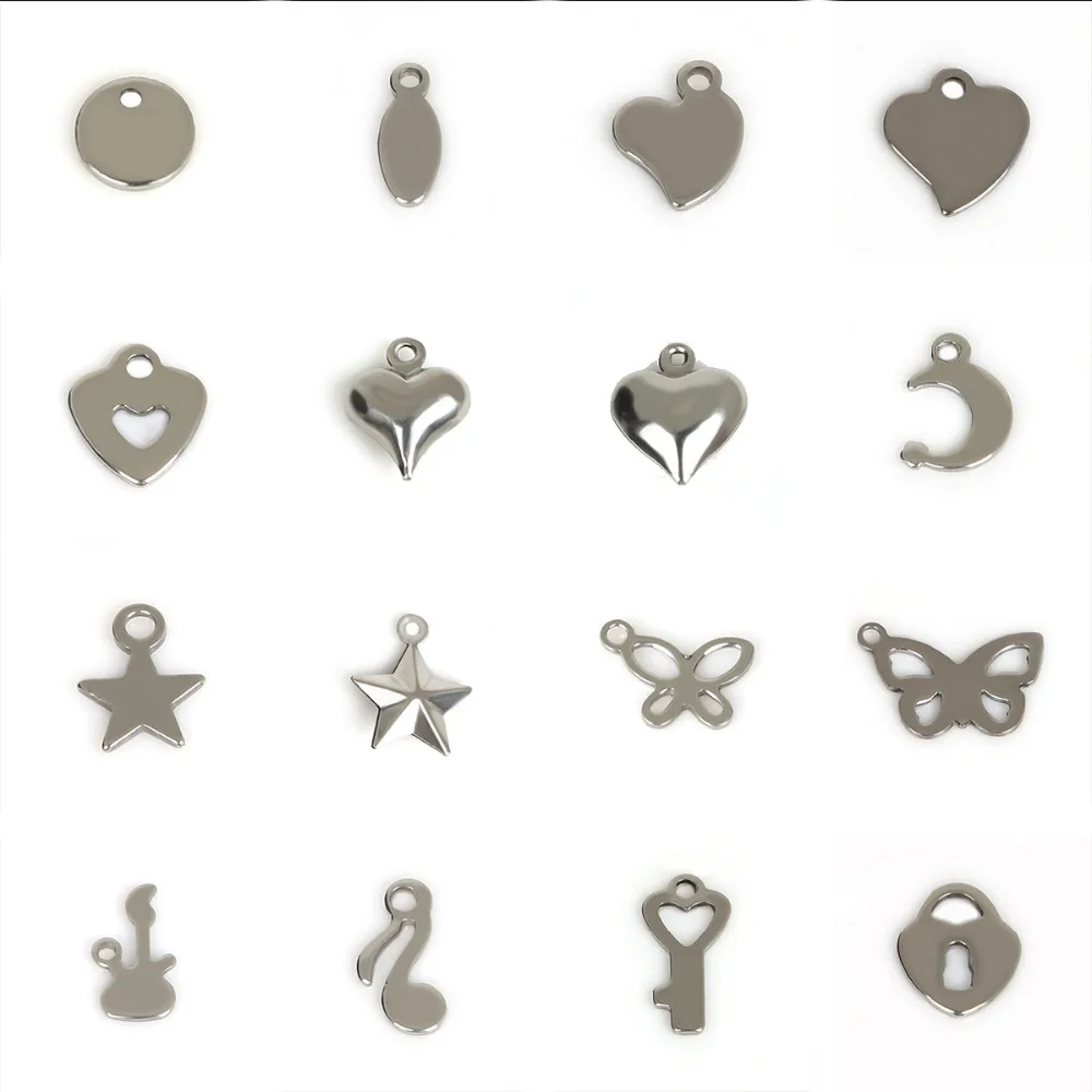 

New Stainless Steel Alloy Pendant Jewelry Shell Round Flower Shape Bear Head Lock Key Music Guitar Pentagram Star Moon Heart