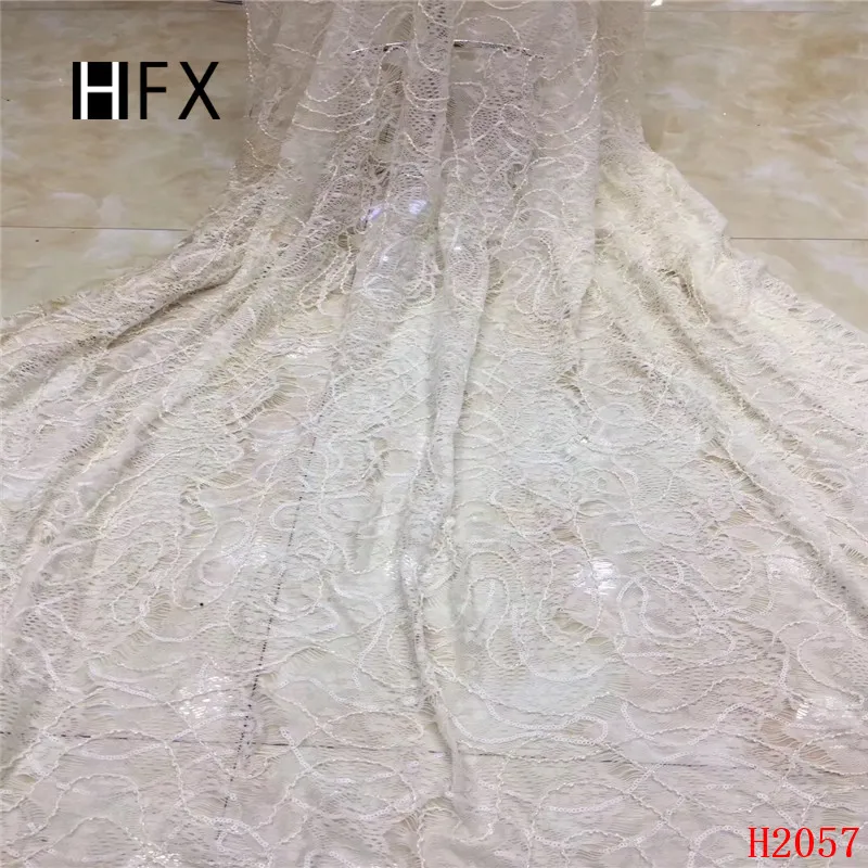 HFX горячая Распродажа оранжевая африканская кружевная ткань высокое качество французская Сетка кружевная ткань с блестками кружевная ткань для вечерние платья sf2057