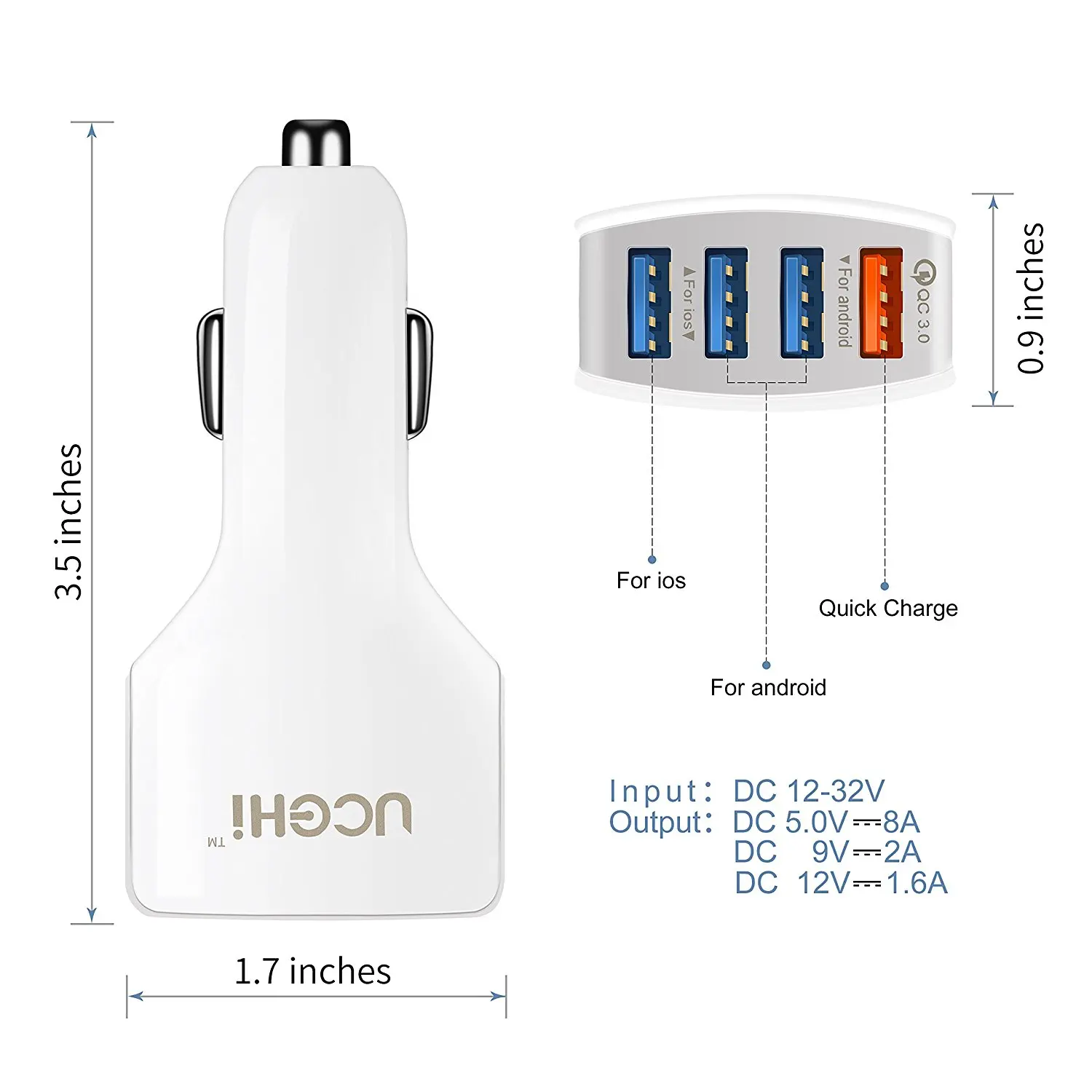 Зарядных порта USB для автомобиля Зарядное устройство Быстрый заряд 3,0 Через переходник для розетки 4 Порты и разъёмы USB 36 W для iPhone, iPad, samsung Galaxy Note 8/S8/HUAWEI/LG/htc