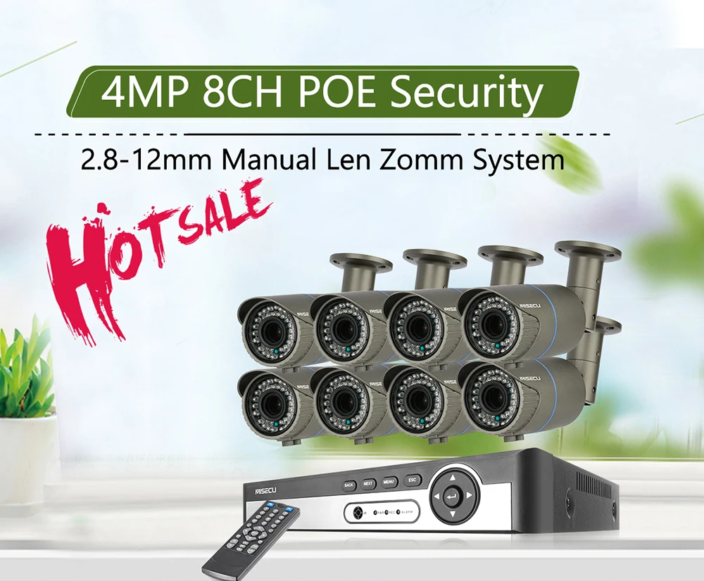 MISECU 8CH 4MP камера безопасности системы H.265 POE IP камера 2,8-12 мм Maunally объектив зум Открытый водонепроницаемый комплект видеонаблюдения