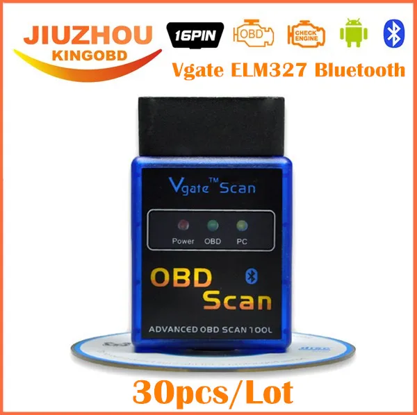 30 шт. Бесплатная доставка DHL 2016 Новинка Мини Vgate ELM 327 V2.1 Bluetooth Scan OBD2/OBDII ELM327 сканер