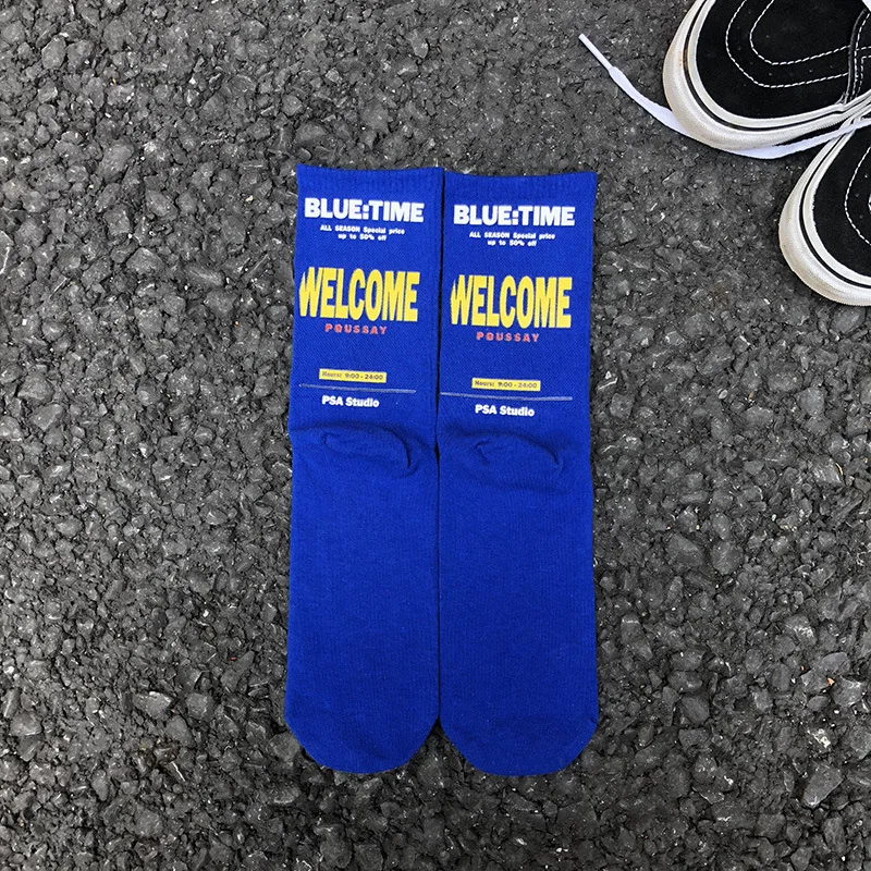blue Модные цветные женские забавные повседневные хлопковые носки в стиле Харадзюку с надписями, женские носки в стиле хип-хоп, уличные носки для катания на коньках на осень и зиму - Цвет: blue