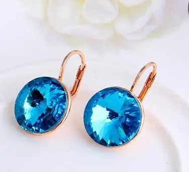 Женские серьги гвоздики из австрийского хрусталя свадебные золотые синего цвета