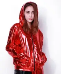 Red Джазовые свободные танцевальные куртки на молнии, тонкие шаровары для женщин и мужчин, унисекс, цвета: золотистый, серебристый, красный, блестящая верхняя одежда для выступлений - Цвет: Red