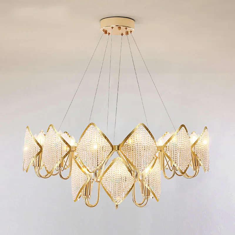 Американский роскошный золотой Хрустальный подвесной светильник для гостиной