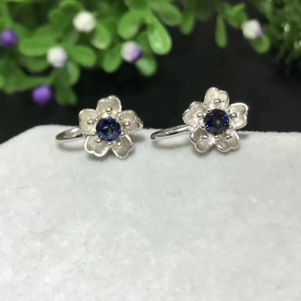 Серьги клипсы женские из серебра 925 пробы с натуральным голубым сапфиром|clip