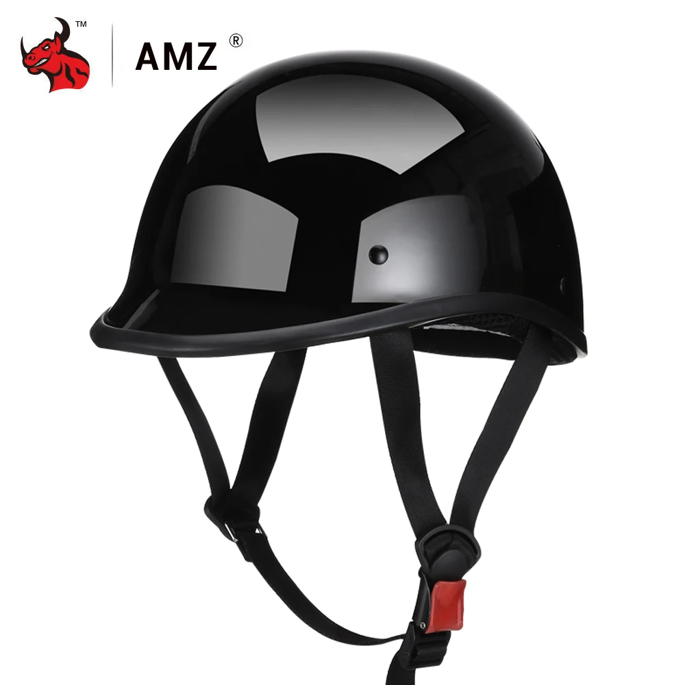 AMZ-810 Bright black AMZ Половина лица винтажный мотоциклетный шлем Ретро Мото шлем Защитное снаряжение винтажный немецкий стиль Casco шлем скутер шлемы - Цвет: AMZ-810 Bright black