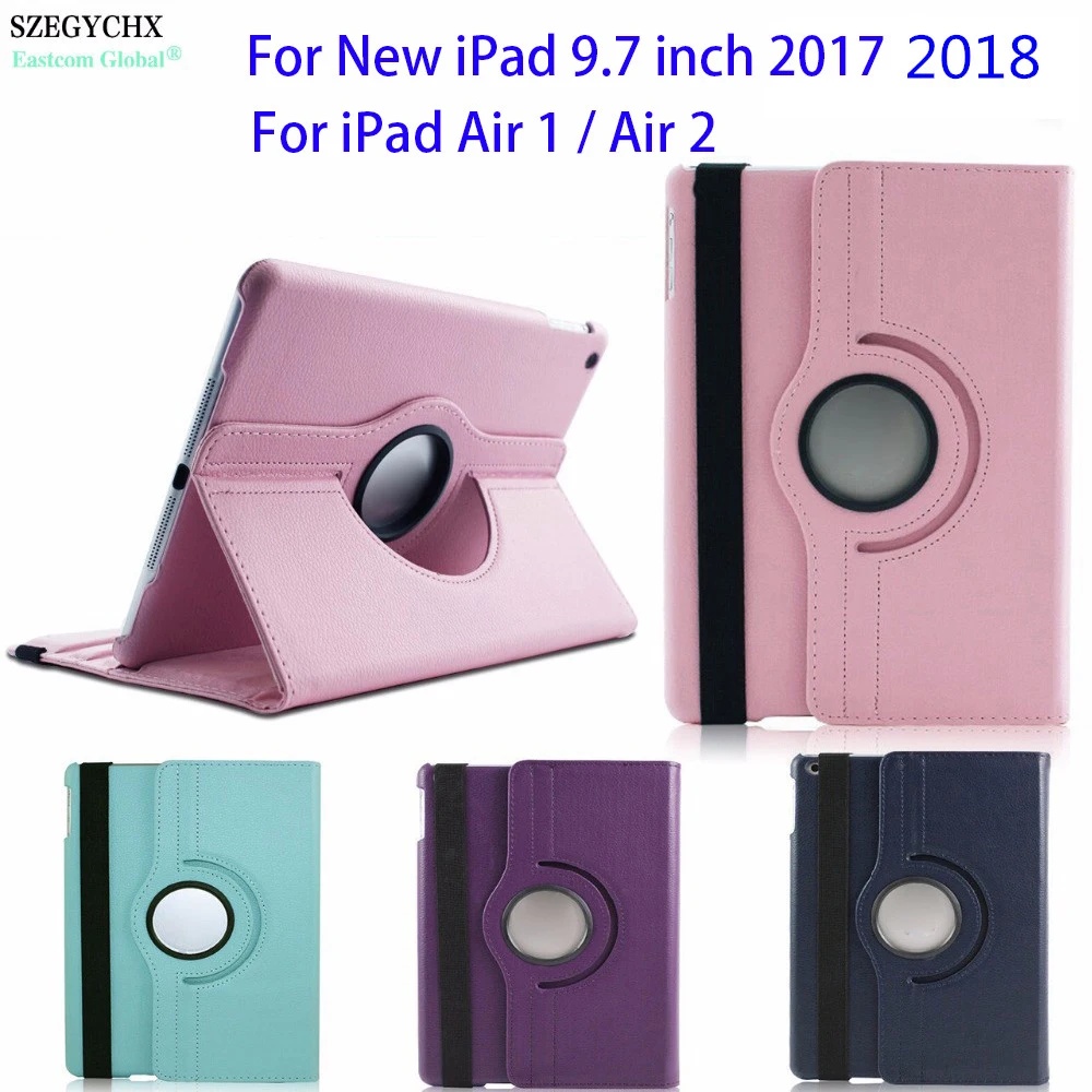 SZEGYCHX, Чехол для планшета iPad 9.7 дюймов новая модель / Air 1 / Air 2, флип чехол с углом вращения 360, искусственная кожа, смарт-чехол на стойке