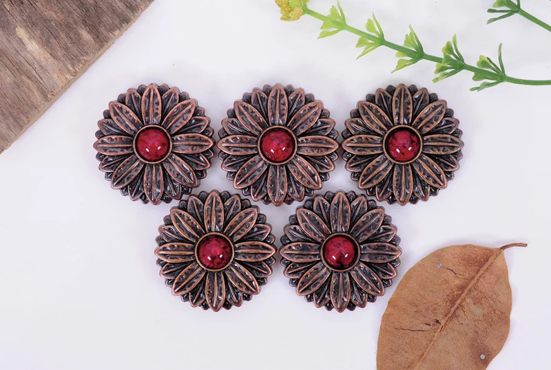 10 шт. красные бирюзовые антикварные медные розы цветок Западное седло медальоны |