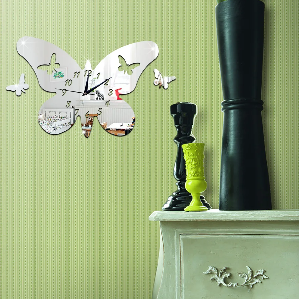 New clock and creative 3D environmental stereo butterfly mirror can remove wall Free Shipping | Дом и сад