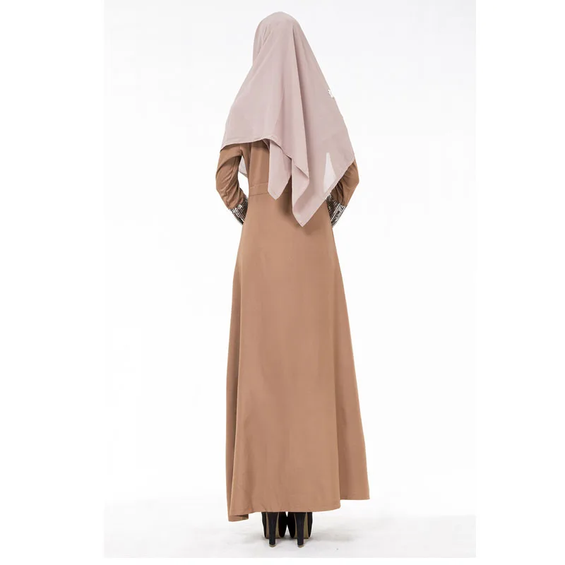 Новые однотонные мусульманские платья с блестками для женщин длинным рукавом