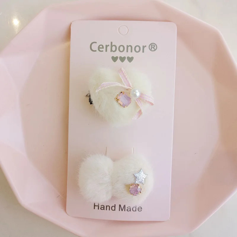 2pcs/card Girls Bow Hairpins Baby Heart Hair Accessories Fashion Hairgrip For Kids Wool Children Cute Headdress Infant Barrettes | Детская