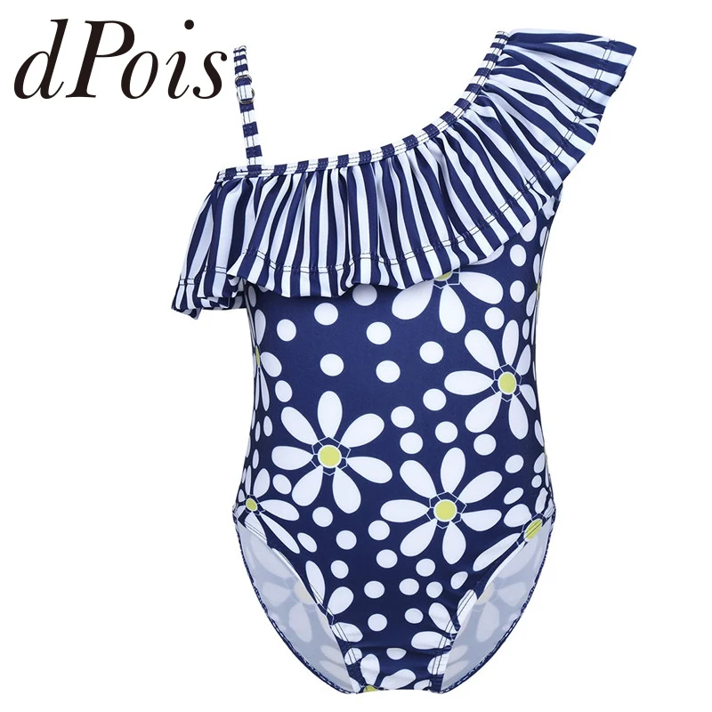 

Summer Kids Girls One-piece Adjustable Ruffled One-Shoulder Printed Swimsuit Swimwear Bathing Suit Swimming Surfing Beachwear