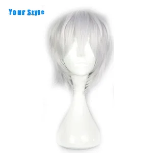 Парики для косплея для мужчин, Короткие серебристо-серые, для вечеринки, cosuotong, белые синтетические мужские натуральные волосы, Термостойкое волокно