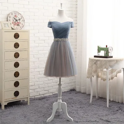 C-short Элегантные платья невесты, Длинные Серые Синие стразы на поясе, свадебные вечерние платья, тонкие платья для банкета, выпускного вечера - Цвет: C-short