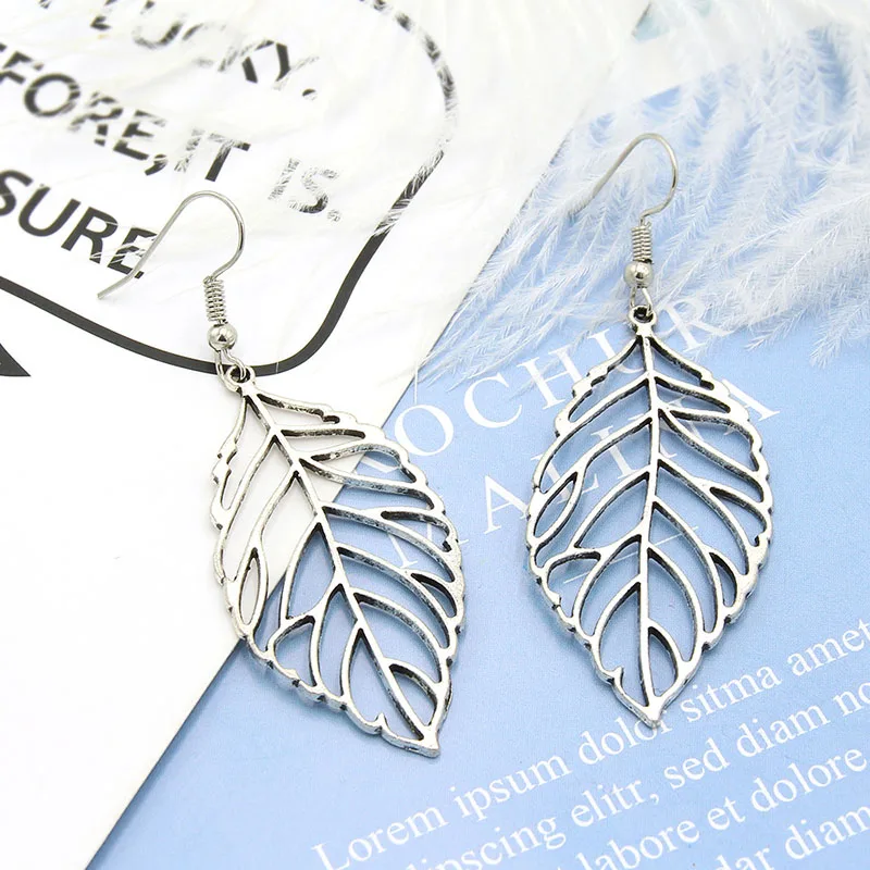 Earrings for Woman New Boho Vintage Tibetan Silver Retro leaf Long Hanging Statement Jewelry Women earrings | Украшения и