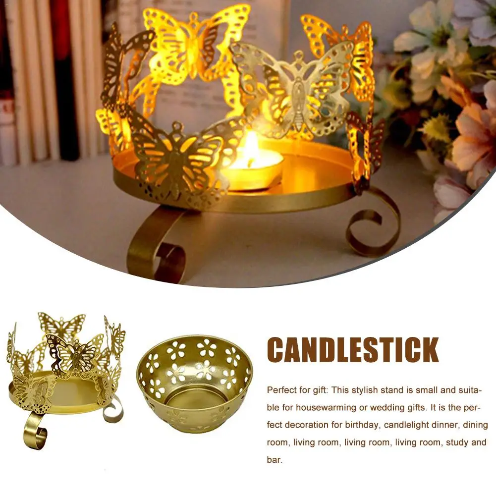 Нордический стиль Золотое ковкое железо Металл полый цветок бабочка подсвечник