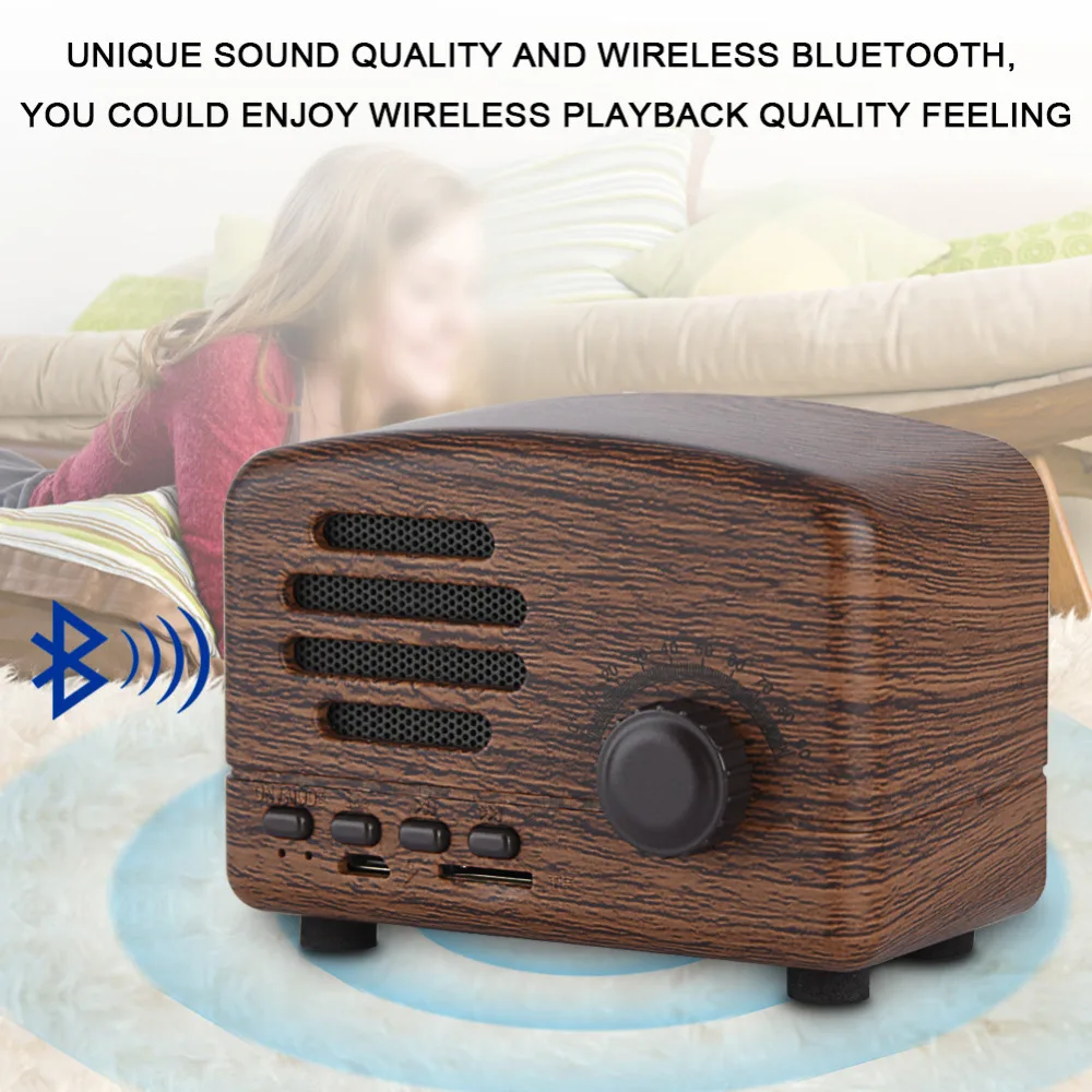 Портативный ретро Bluetooth 4 0 динамик деревянный Настольный FM радио бас стерео
