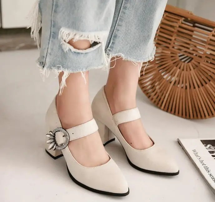 Zapatos Mujer Модные женские туфли лодочки Женская обувь на высоком массивном каблуке