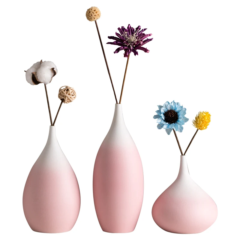 

ins Nordic Modern Home Decor Blue Pink Mini Ceramic Vase Desktop Flower Pot Creative Living Room Furnishings Arrangement Vases